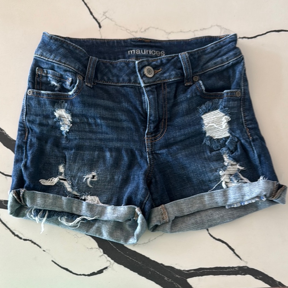 Maurices Dark Blue Ripped Jean Shorts - Picture 1 of 4